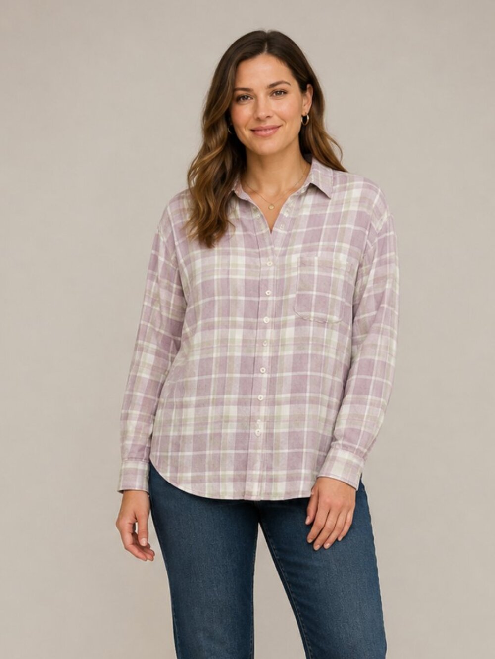 H&M Women’s L Pastel Plaid Oversized Button Down Shirt Lilac Mint